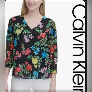 Calvin Klein , women black floral top,